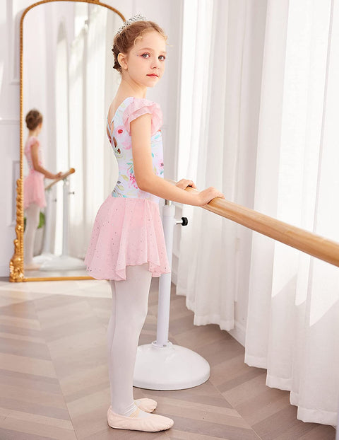 Arshiner Girls Shiny Ruffle Sleeve Ballet Leotard with Skirt