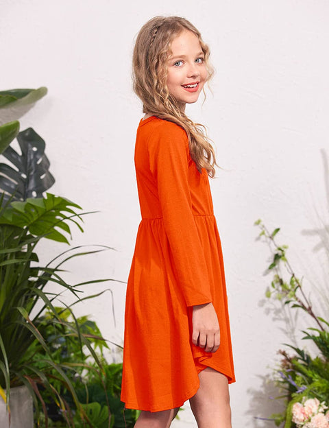 Arshiner Girl Long Sleeve A Line Skater Casual Twirly Casual Dress