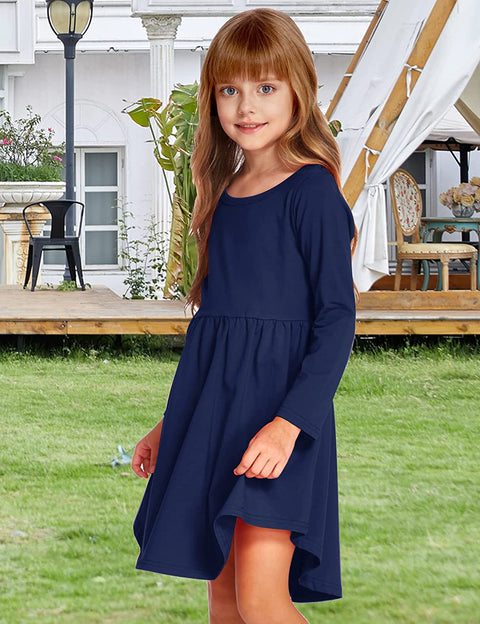 Arshiner Girl Long Sleeve A Line Skater Casual Twirly Casual Dress