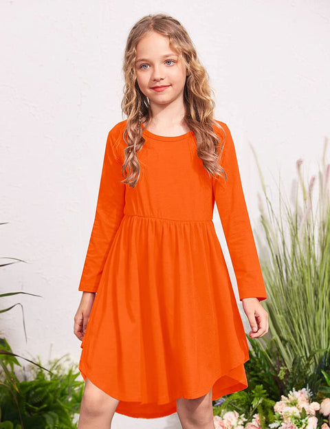 Arshiner Girl Long Sleeve A Line Skater Casual Twirly Casual Dress