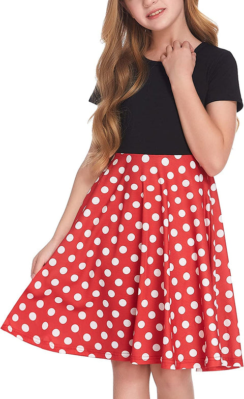 Arshiner Girls Floral Dress Short Sleeve Summer Dresses Skater Twirl Sundress for Girls 4-13 Years