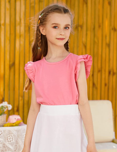 Arshiner Little Girls Plain Flutter T Shirts Ruffle Sleeve Tank Tops