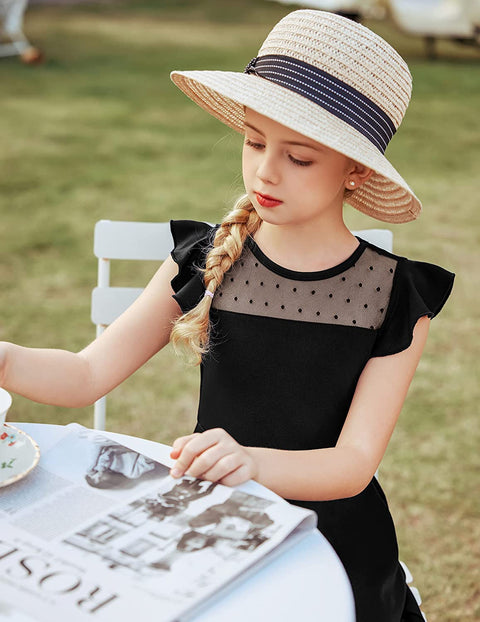 Arshiner Girls Dress Summer Ruffle Sleeve Mesh A Line Party Dresses