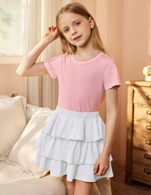 Arshiner Girls Summer Cute High Waist Ruffle Skirt Flared Pleated Solid Color Skirt