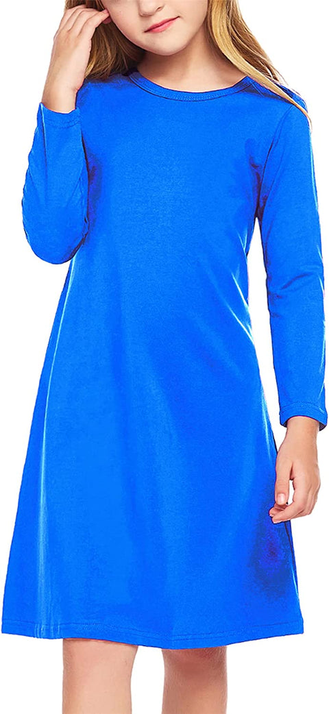 Arshiner Girls Dress Kids Long Sleeve Solid Color Casual T-Shirt Dress