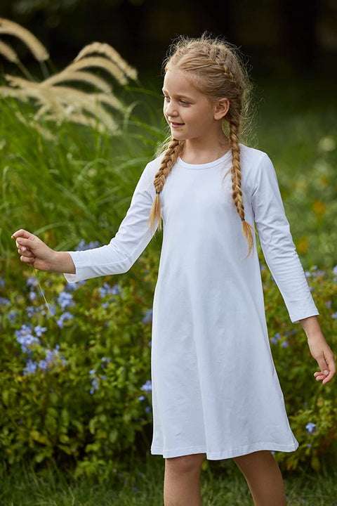 Arshiner Girls Dress Kids Long Sleeve Solid Color Casual T-Shirt Dress