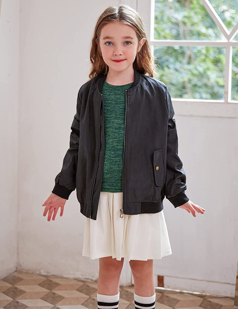Arshiner Girls Bomber Jacket Casual Coat Zip Up Outerwear