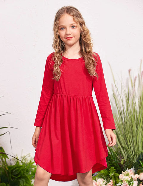 Arshiner Girl Long Sleeve A Line Skater Casual Twirly Casual Dress
