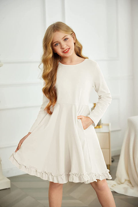 Arshiner Girls Dress Long Sleeve A Line Twirly Skater Dresses