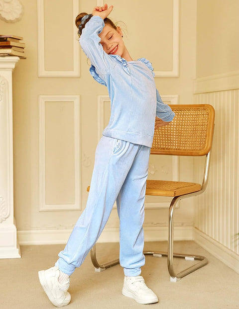 Arshiner 2 Piece Girls Outfits Sets Velour Tracksuit Sweatsuit