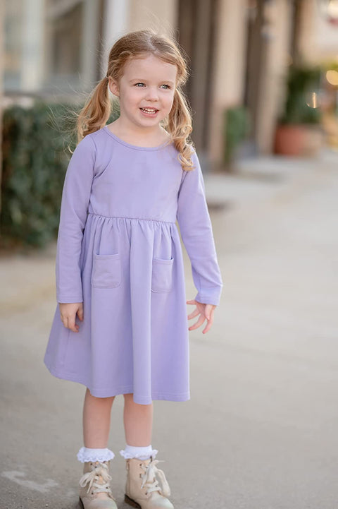 Arshiner Little Girls Dress Long Sleeve Casual Skater Pocket Dress