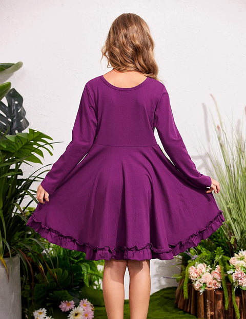 Arshiner Girls Dress Long Sleeve A Line Twirly Skater Dresses