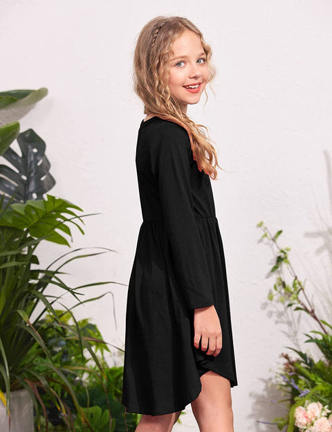 Arshiner Girl Long Sleeve A Line Skater Casual Twirly Casual Dress