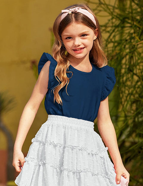 Arshiner Girls Basic Ruffle Sleeve Cute T-Shirt