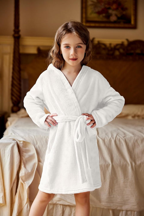 Arshiner Boys Girls Flannel Bathrobes Soft Fuzzy Hooded Robe Sleepwear with Belt for Kids