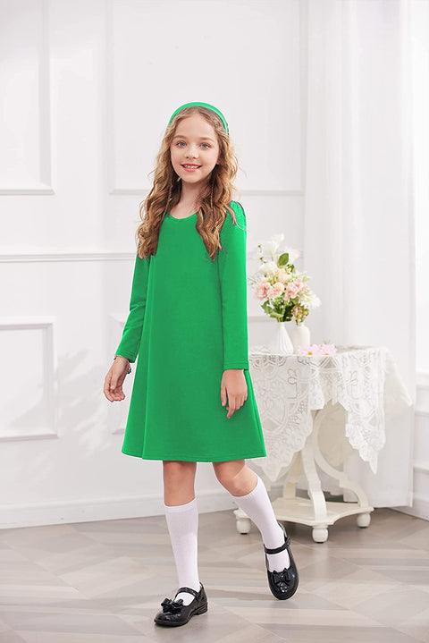 Arshiner Girls Dress Kids Long Sleeve Solid Color Casual T-Shirt Dress