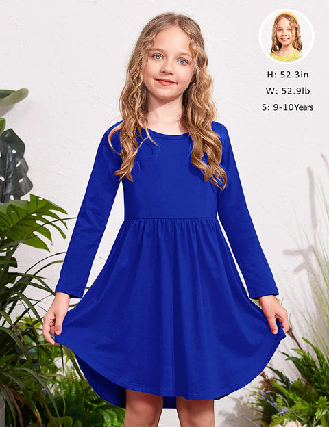 Arshiner Girl Long Sleeve A Line Skater Casual Twirly Casual Dress