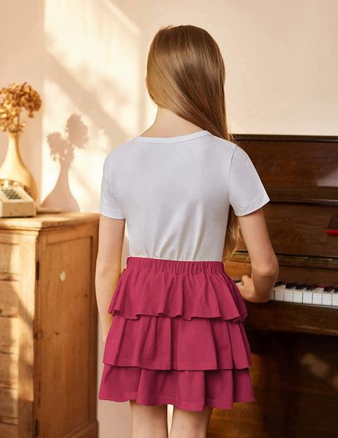 Arshiner Girls Summer Cute High Waist Ruffle Skirt Flared Pleated Solid Color Skirt