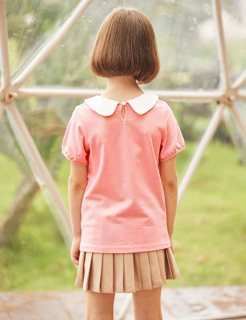 Arshiner Girls Long/Short Sleeve Tops Basic Peter Pan Collar T-Shirts Soft Blouses Tees