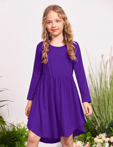Arshiner Girl Long Sleeve A Line Skater Casual Twirly Casual Dress