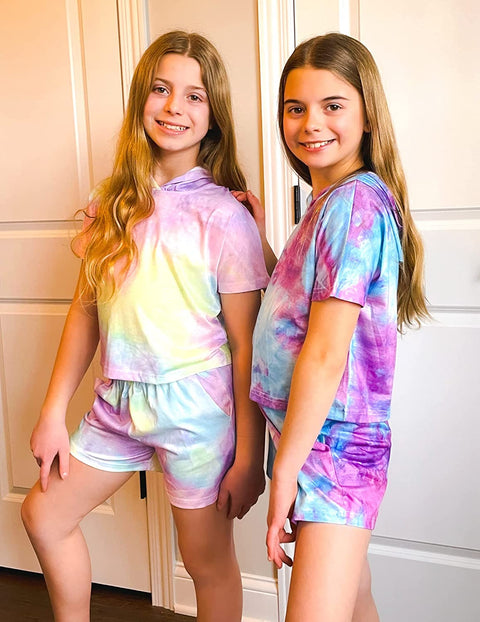 Arshiner Girls Tie Dye Two Piece Outfit Crop Tops and Short Pants