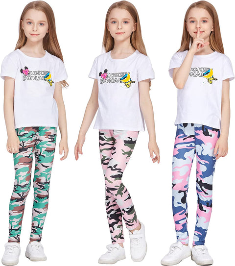 Arshiner Girl's Ankle Length Leggings 3-Pack Flower Stretch Pants