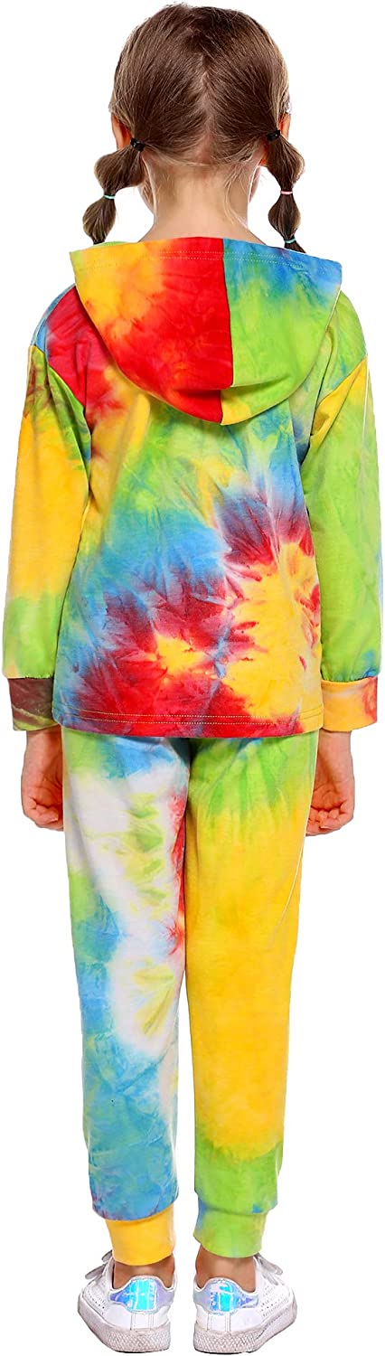 Arshiner Girl's 2 Piece Tie-dye Pullover Hooded Sweatshirt Set Loungewear Sweatpants