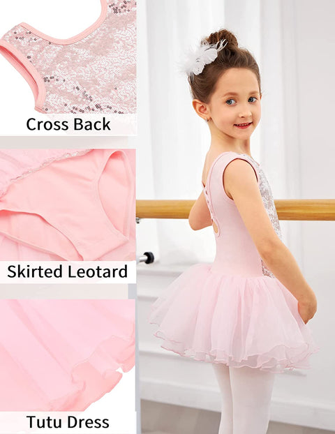 Arshiner?Little?Girls?Sparkly?Sequin?Ballet?Skirted?Leotards?Tutu?Dress?Ballerina?Cross?Straps?Back?Dance?Outfits?for?Kids
