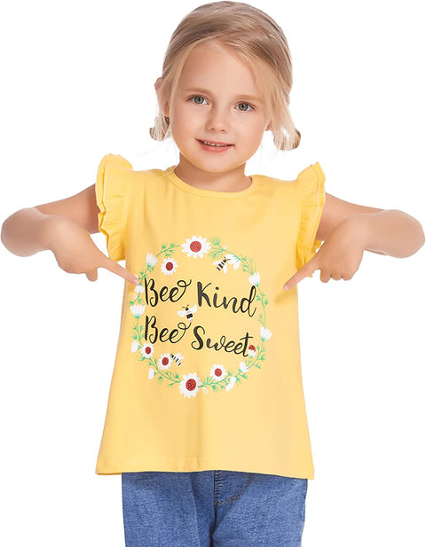 Arshiner Little Girls Plain Flutter T Shirts Ruffle Sleeve Tank Tops