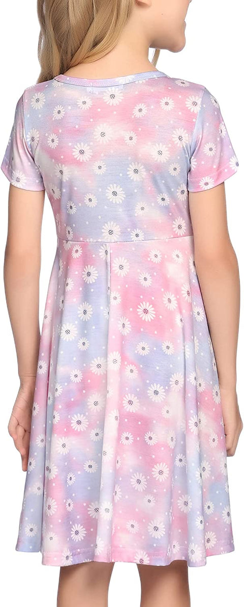 Arshiner Girls Floral Dress Short Sleeve Summer Dresses Skater Twirl Sundress for Girls 4-13 Years