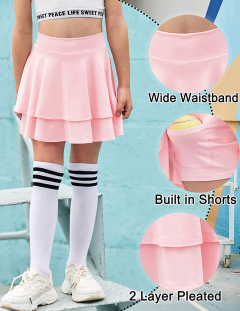 Arshiner Girl's Sport Skirts with Shorts Athletic Pleated Skort with Pockets