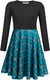 Arshiner Girl Stretchy Dress Long Sleeve Patchwork Pattern Skater Twirly School Party Stretchy Dress