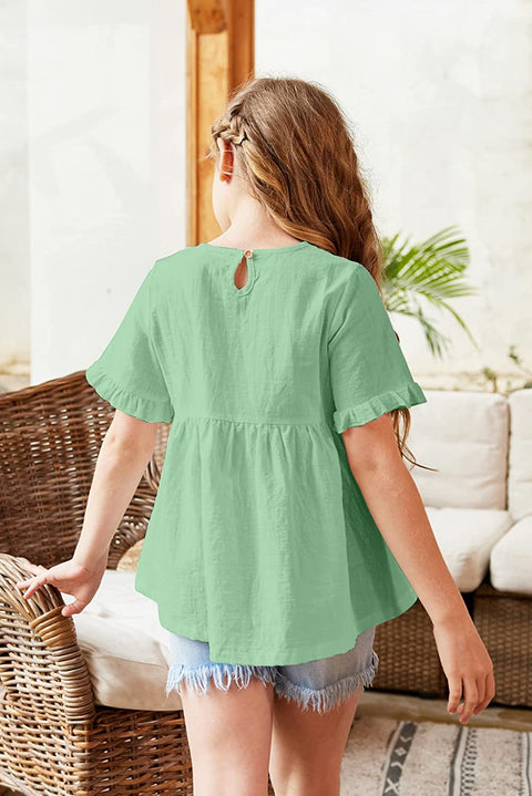 Arshiner Girls Cotton Linen Short Sleeve Blouses Ruffles Tunic Tops Summer Beach Tee Shirt