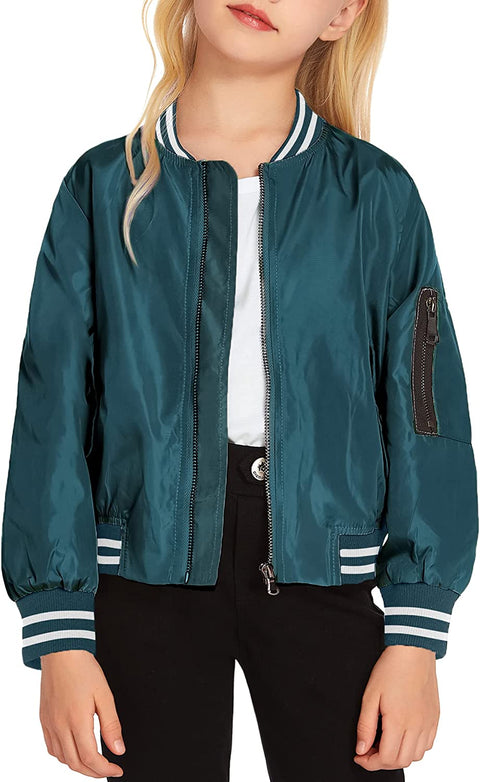 Arshiner Girls Bomber Jacket Casual Coat Zip Up Outerwear