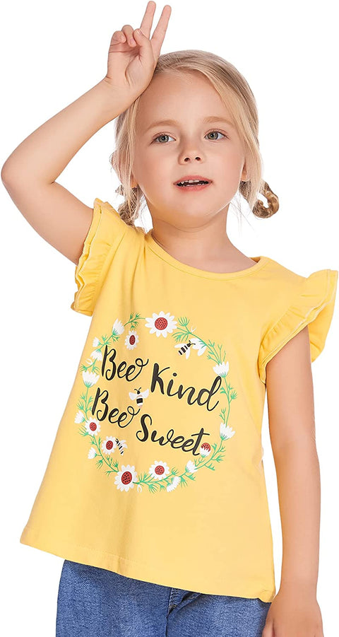 Arshiner Girls Basic Ruffle Sleeve Cute T-Shirt