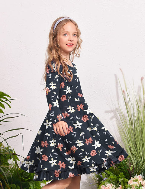 Arshiner Girls Dress Long Sleeve A Line Twirly Skater Dresses