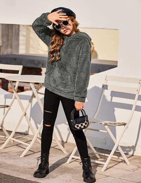 Arshiner Girls Warm Hoodie Sherpa Fleece Pullover