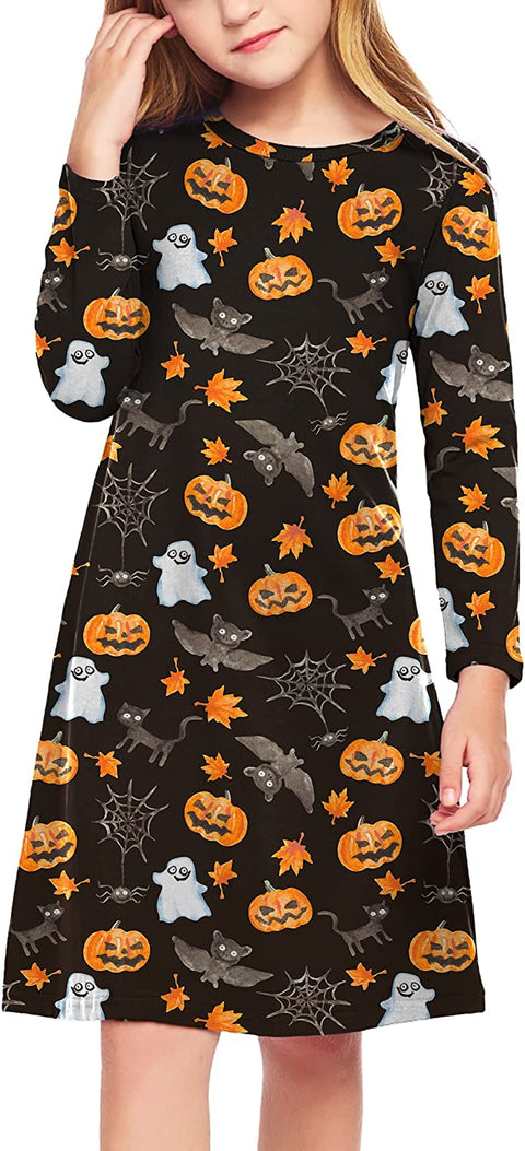 Arshiner Girls Dress Kids Long Sleeve Solid Color Casual T-Shirt Dress