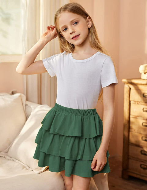 Arshiner Girls Summer Cute High Waist Ruffle Skirt Flared Pleated Solid Color Skirt