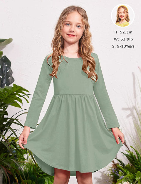 Arshiner Girl Long Sleeve A Line Skater Casual Twirly Casual Dress