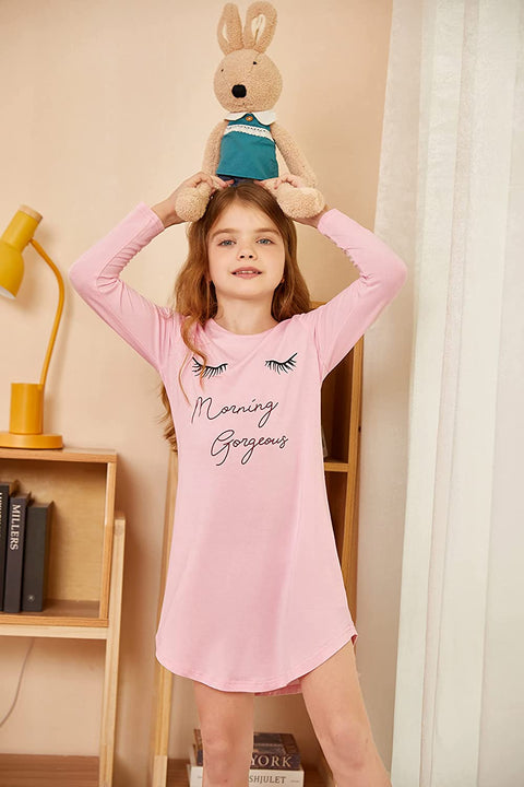 Arshiner Girls Nightgowns Long Sleeve Print Pajamas Nightdress