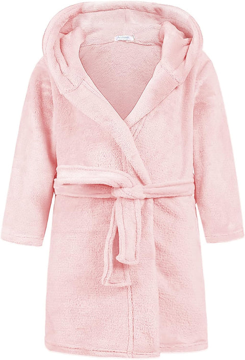 Arshiner Boys Girls Flannel Bathrobes Soft Fuzzy Hooded Robe Sleepwear with Belt for Kids