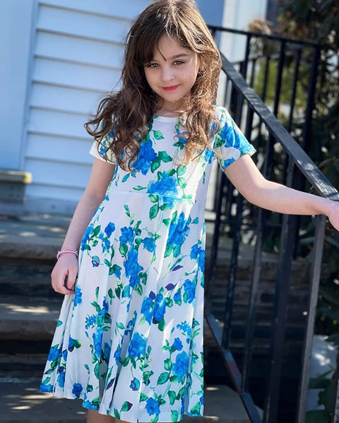 Arshiner Girls Floral Dress Short Sleeve Summer Dresses Skater Twirl Sundress for Girls 4-13 Years