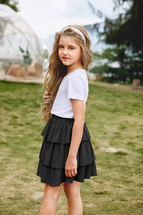 Arshiner Girls Summer Cute High Waist Ruffle Skirt Flared Pleated Solid Color Skirt