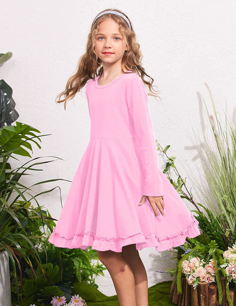 Arshiner Girls Dress Long Sleeve A Line Twirly Skater Dresses