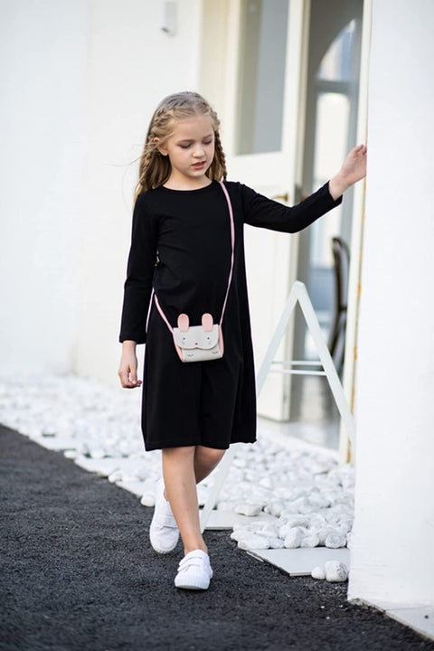 Arshiner Girls Dress Kids Long Sleeve Solid Color Casual T-Shirt Dress