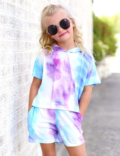 Arshiner Girls Tie Dye Two Piece Outfit Crop Tops and Short Pants