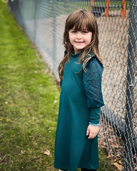 Arshiner Girl's Sheer Contrast Mesh Long Sleeve Stand Collar Casual Vintage A-line Party Dress for 5-13 Years