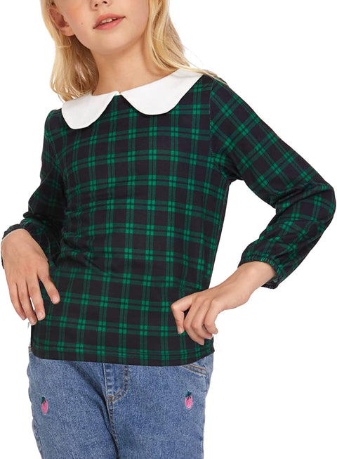 Arshiner Girls Long/Short Sleeve Tops Basic Peter Pan Collar T-Shirts Soft Blouses Tees