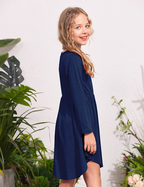Arshiner Girl Long Sleeve A Line Skater Casual Twirly Casual Dress